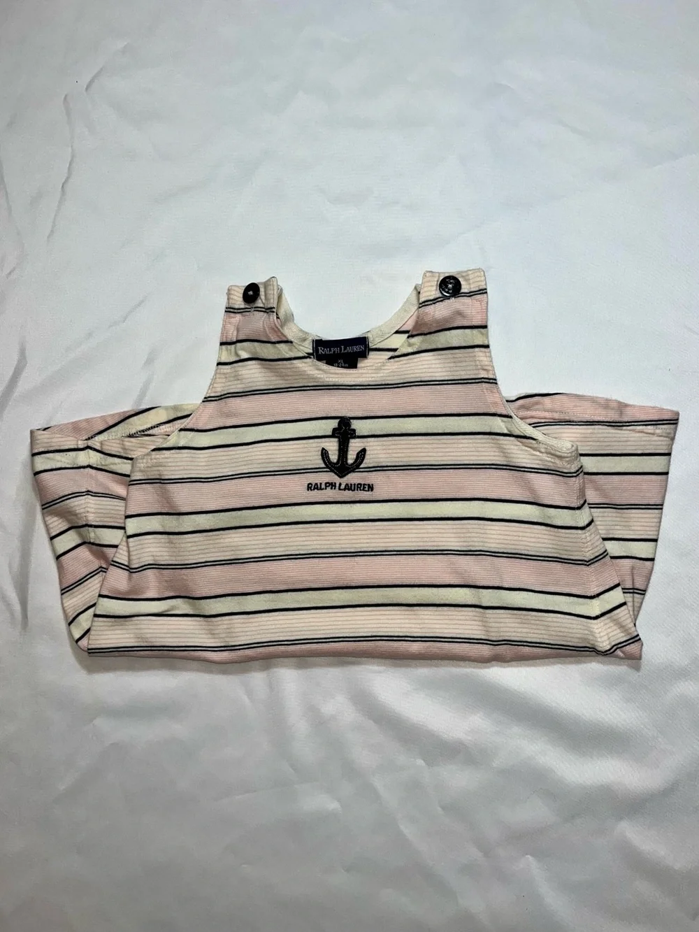 Ralph Lauren 90s Anchor Pink Striped Nautical Vintage Dress 18-24M